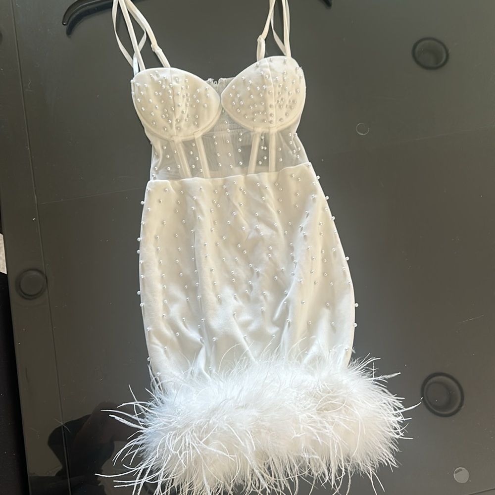 Mini white beaded cocktail dress